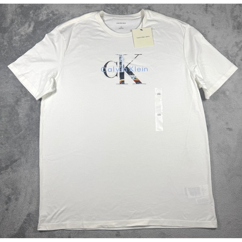 Calvin Klein‎ Jeans Graphic Logo Crewneck T-Shirt White Large 4RE878G 100 YAS